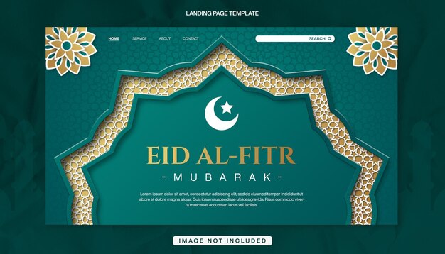 Eid AlFitr Mubarak Landing Page Banner Vorlage Design für den Ramadan Feiern mit islamischen Rahmen