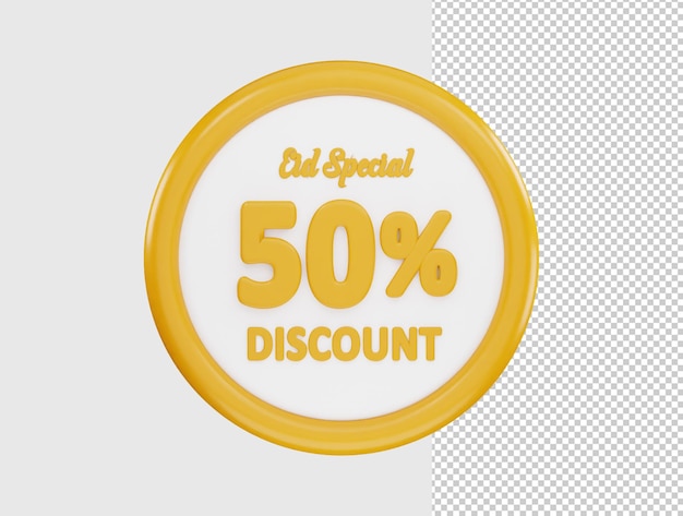 PSD eid especial 50 por ciento de descuento oferta icono 3d renderizado ilustración vectorial