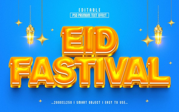 Eid festival 3d editable psd estilo de efecto de texto