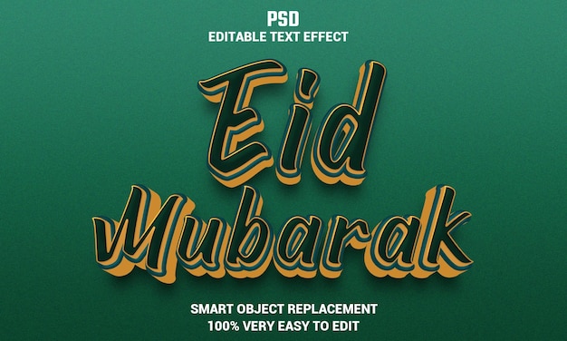 Eid Mubarak 3d effet de texte modifiable avec fond Psd premium