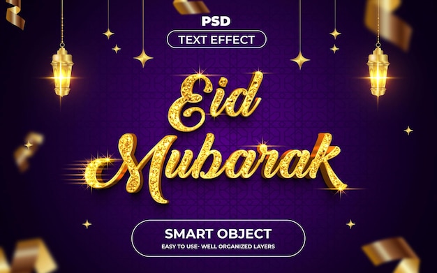 Eid mubarak 3d estilo de efecto de texto editable con fondo