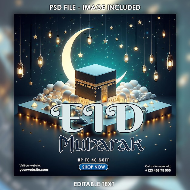 PSD eid mubarak banner de mídia social instagram post eid festival projeto de modelo