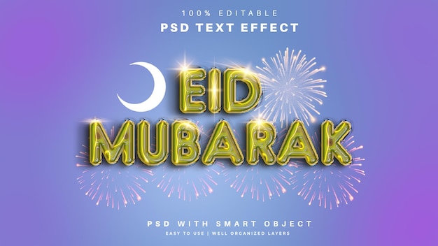 Eid mubarak bearbeitbarer texteffekt im 3d-stil