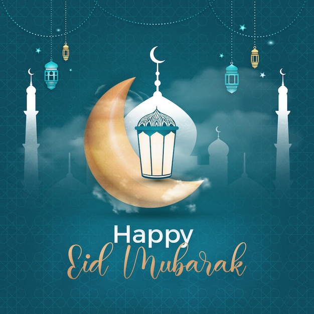 Eid Mubarak conception des médias sociaux célébration du festival islamique modèle de bannière carrée