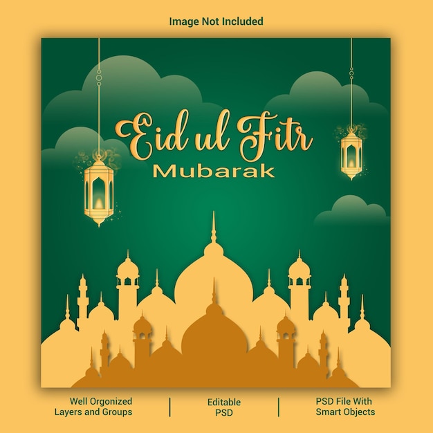 Eid Mubarak e eid ul fitr postagem nas redes sociais ou no Instagram