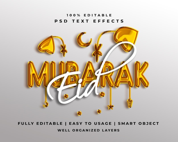 PSD eid mubarak efecto de texto 3d archivo psd