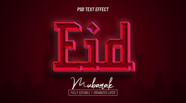 PSD eid mubarak efecto de texto editable