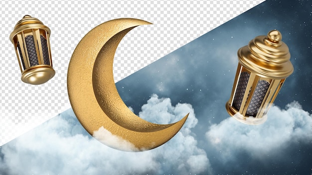 Eid Mubarak Eid Ul Adha festival Ramadan Kareem Crescent Moon e Lantern Lightning in cielo