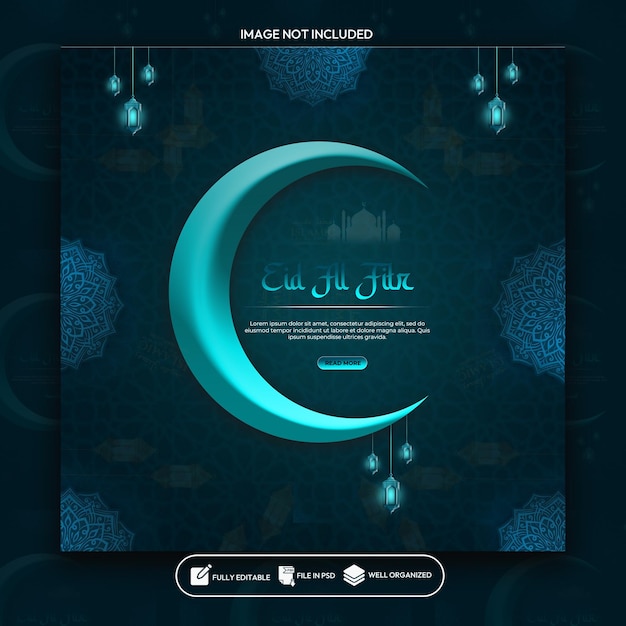 Eid Mubarak y eid ul fitr redes sociales Diseño de banner de publicaciones en Instagram