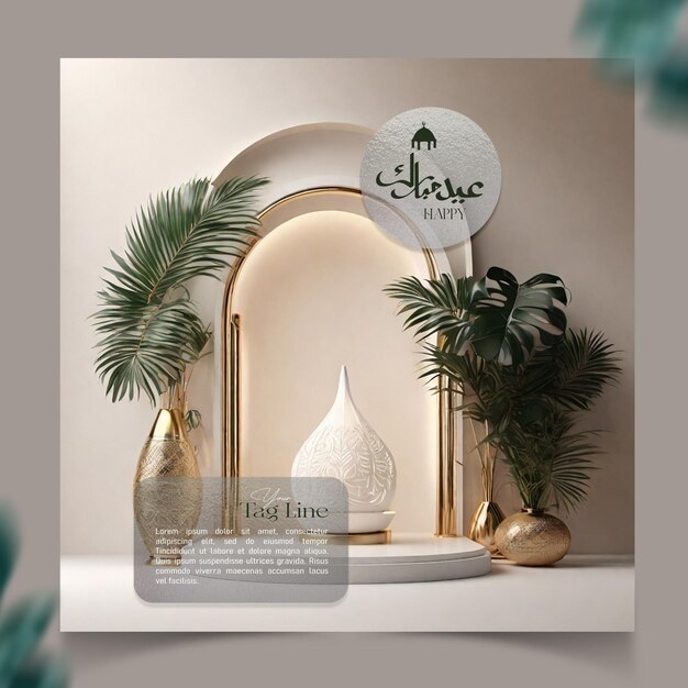 PSD eid mubarak elegante modelo de postagem de mídia social com quadro de arco de padrão islâmico