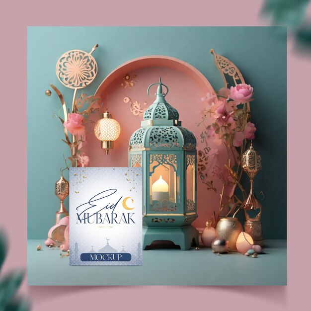 Eid mubarak elegante modelo de postagem de mídia social com quadro de arco de padrão islâmico