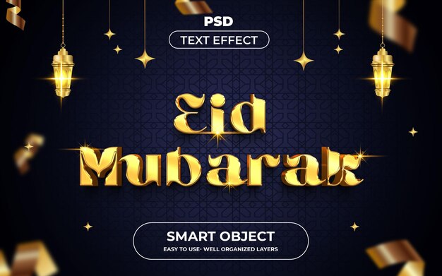 Eid mubarak estilo de efecto de texto psd editable en 3d con fondo