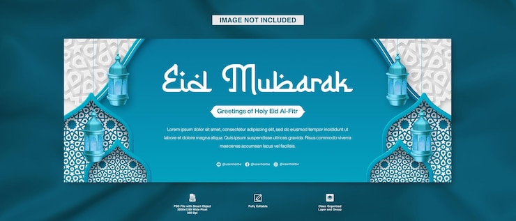 PSD eid mubarak facebook cover banner template pour les félicitations du ramadan avec un contexte islamique