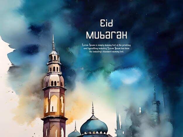 PSD eid mubarak islamisches design moschee aquarell pinselstrich kreativer bearbeitbarer text psd-design