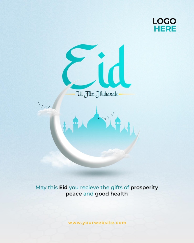 PSD eid mubarak luna y mezquita hermoso fondo