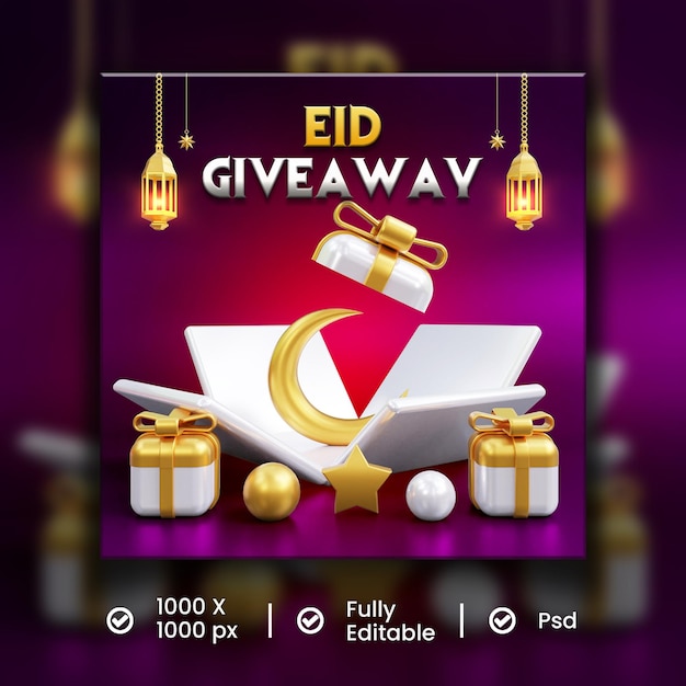 Eid Mubarak Modèle De Publication Sur Les Médias Sociaux Eid Mubarak Instagram Giveaway Post