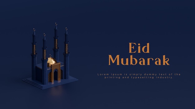 Eid mubarak moderne marine gold moschee grüßt social media banner marine hintergrund 3d-render