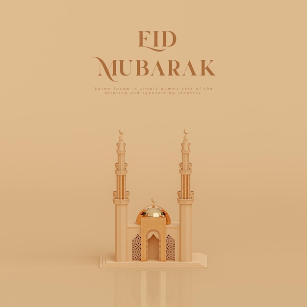 Eid Mubarak mosquée d'or moderne salutations islamiques pour les médias sociaux fond d'or rendu 3d