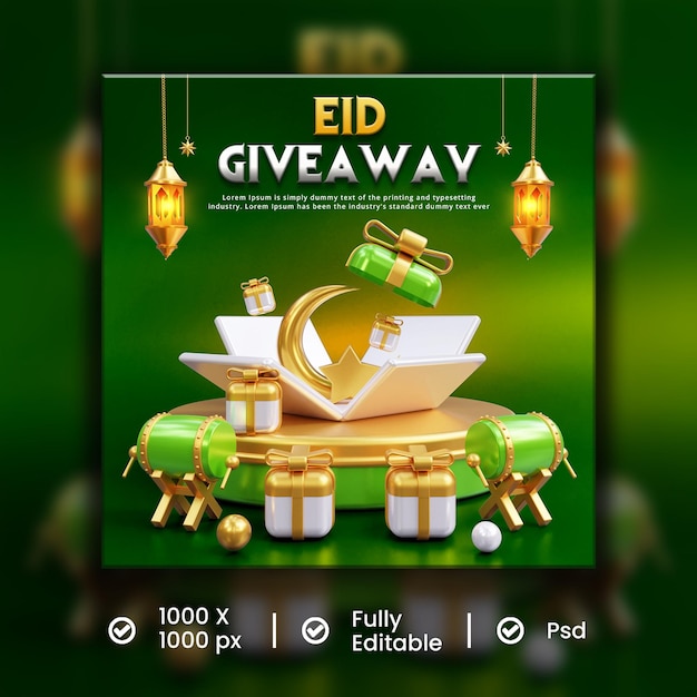 Eid mubarak plantilla de publicación de sorteo en redes sociales eid mubarak publicación de sorteo en instagram