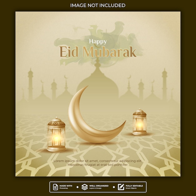 Eid mubarak publicación de instagram o plantilla de redes sociales de banner web cuadrado