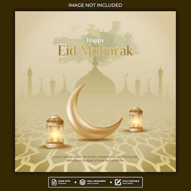 PSD eid mubarak publicación de instagram o plantilla de redes sociales de banner web cuadrado