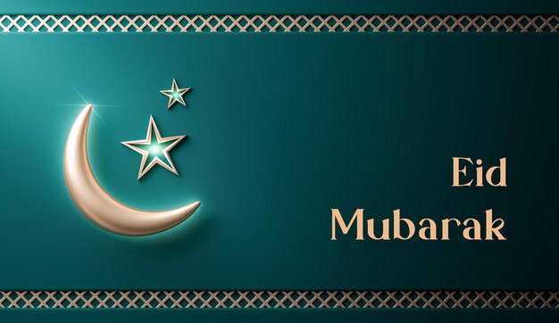 PSD eid mubarak réaliste islamique croissant de lune décoration bannière or vert rendu 3d