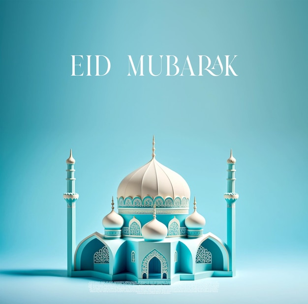 Eid mubarak saudações modelo 3d bonito mesquita fundo azul sem costura generativo ai