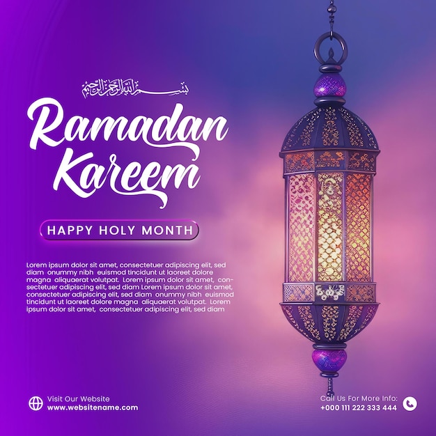 Eid Mubarak und Ramadan Kareem Islamische Feste religiöse Social-Media-Banner mit Laternen