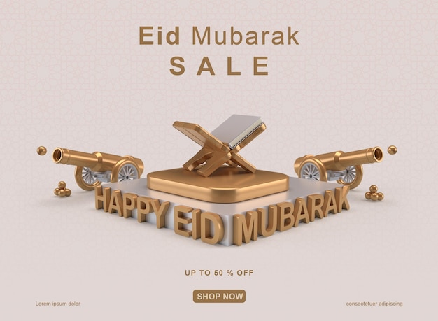 PSD eid mubarak verkauf banner 3d-rendering