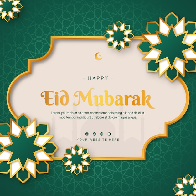 Eid Mubarak Vorlage für soziale Medien Instagram Post-Design in grünem Thema mit Mandala-Element