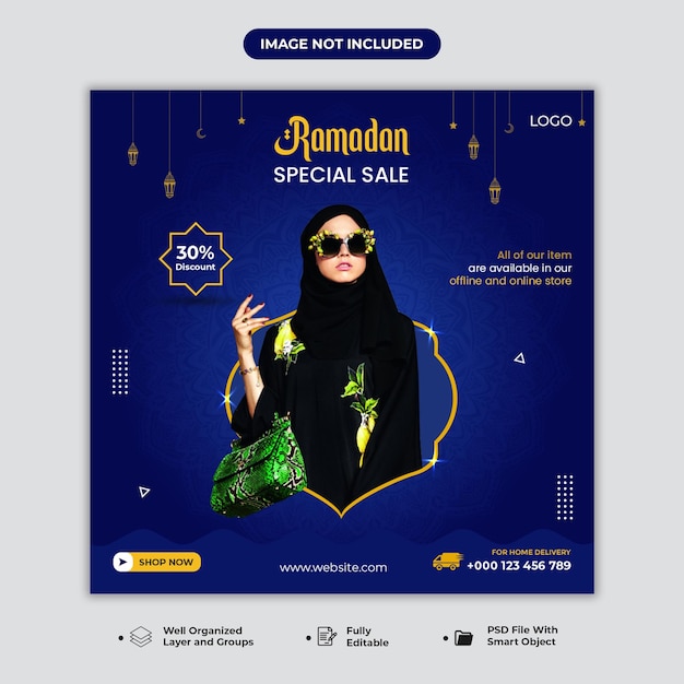 PSD eid offre spéciale vente médias sociaux post promotion conception modèle premium vente de mode ramadan psd