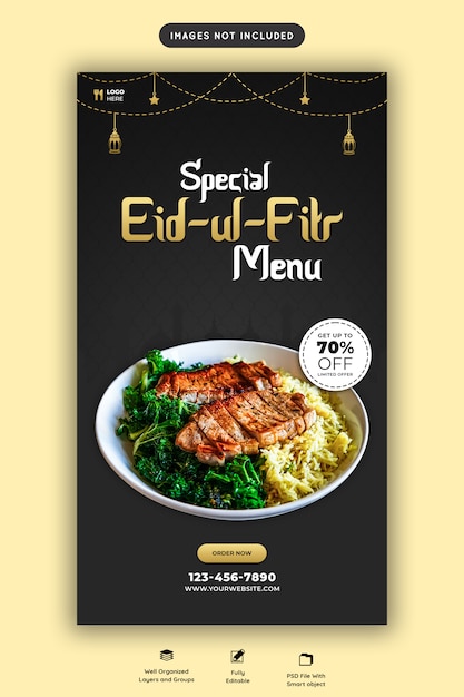 PSD eid ul fitr menu de comida especial instagram story psd