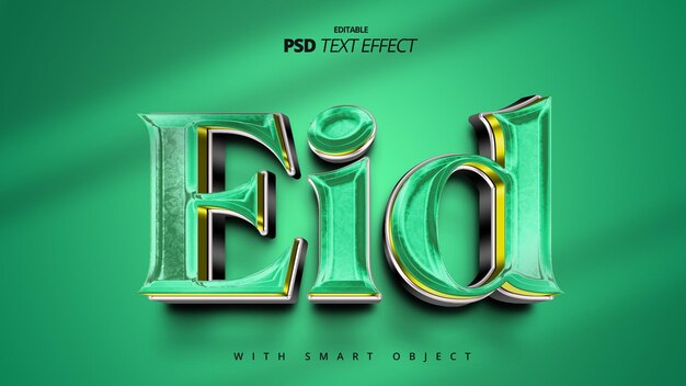 PSD eid vert doré luxe conception d'effet de texte 3d