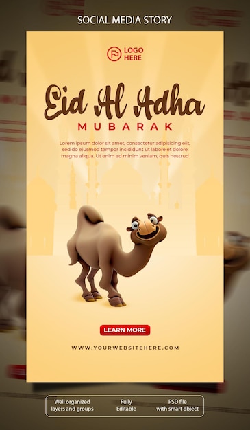 Eidha con camello illustrazione 3D social media story design