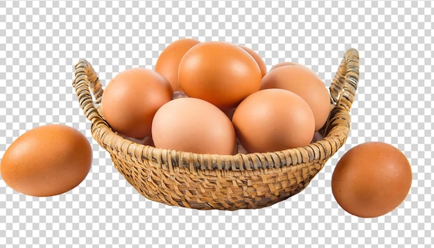 Eier in einem Korb, isoliert auf einem durchsichtigen Hintergrund