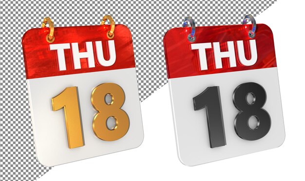 Eighteenth 18th Thursday Date 3D Icon Isolated Gold amp Glossy 3D Rendering