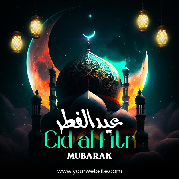 PSD eiid mubarak avec la lune et la mosquée