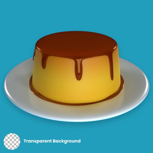 Ein 3D-Bild eines Kuchens mit einer Karamellsauce darauf
