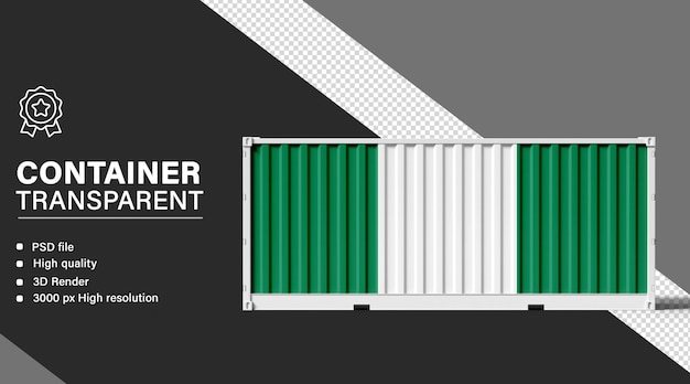 Ein 3D-Container mit einer auf einem transparenten Hintergrund isolierten nigerianischen Flagge
