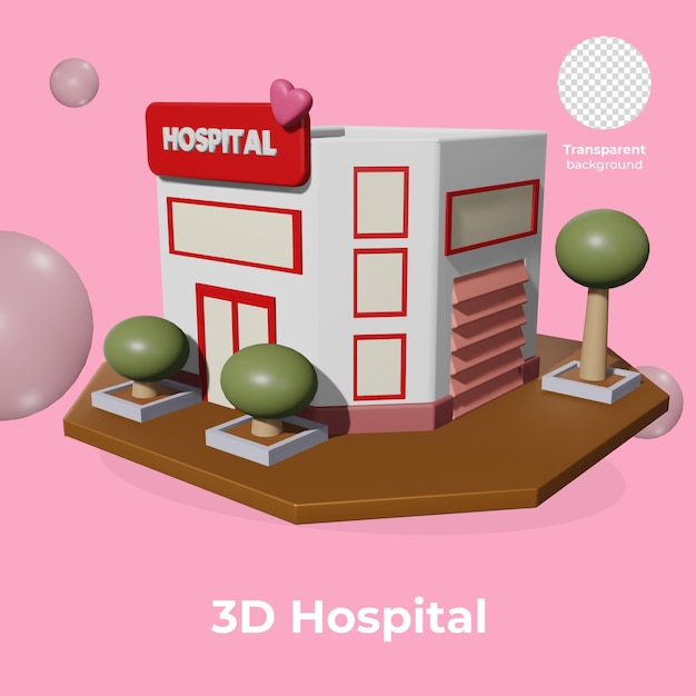 PSD ein 3d-modell eines 3d-krankenhauses mit rosa hintergrund