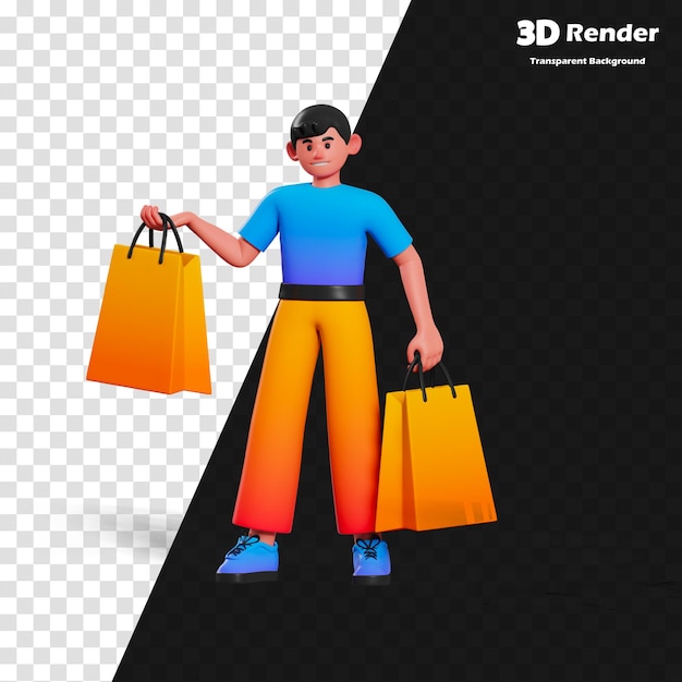 ein 3D-Modell eines Jungen mit einer Einkaufstasche