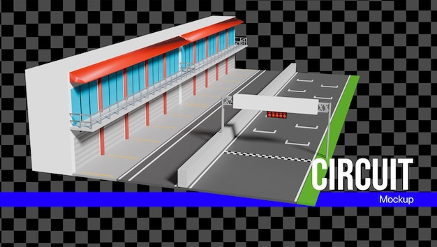 ein 3D-Paddock-Schaltkreis-Pitstop-Kreislauf-Mockup