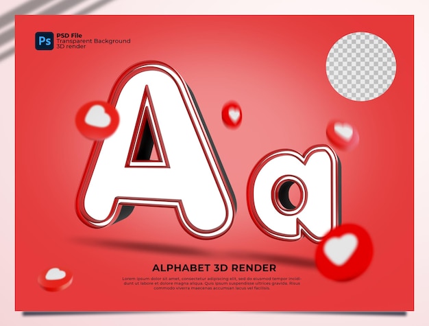 Ein alphabet 3d render rote farbe mit elementen