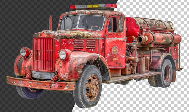 PSD ein alter roter feuerwehrwagen mit einem gelben licht auf dem oberen stock png