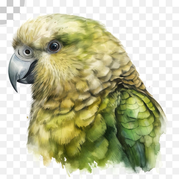 PSD ein aquarellgemälde eines papageis mit grünem kopf und gelbem schnabel ist ein vogel, hd-png-download