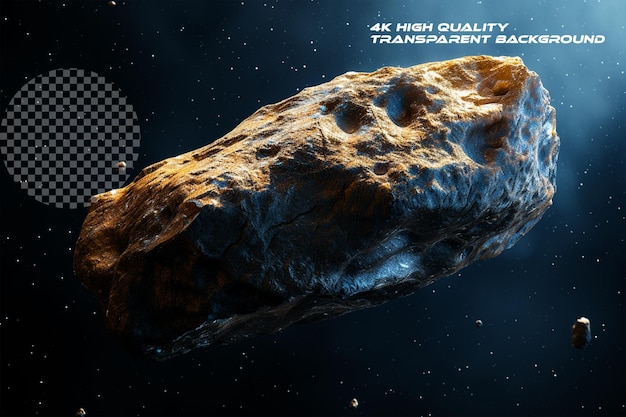 Ein asteroid, der für seine erste entdeckung auf transparentem hintergrund aufmerksamkeit erregte
