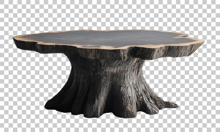PSD ein atemberaubender holztisch mit einem einzigartigen natürlichen kanten-design, perfekt für outdoor-dining-erlebnisse