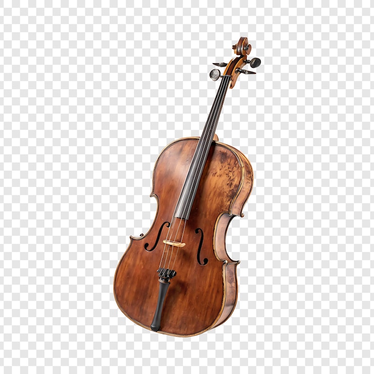 PSD ein authentisches altes cello-bild auf einem durchsichtigen hintergrund