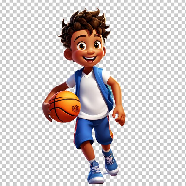 Ein basketballspieler läuft mit dem ball. ein kleines kind spielt basketball. vektorillustration, isoliert auf weißem seitenbild, profil flach.