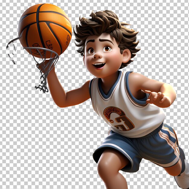 Ein Basketballspieler läuft mit dem Ball. Ein kleines Kind spielt Basketball. Vektorillustration, isoliert auf weißem Seitenbild, Profil flach.
